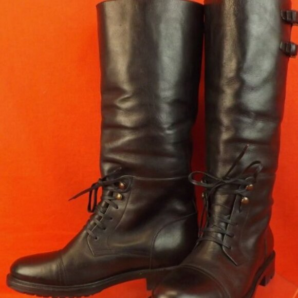 39.5/US9.5❤️ BELSTAFF BANBRIDGE BLACK LEATHER LACE UP TRAILMASTER TALL BOOTS - Picture 2 of 4